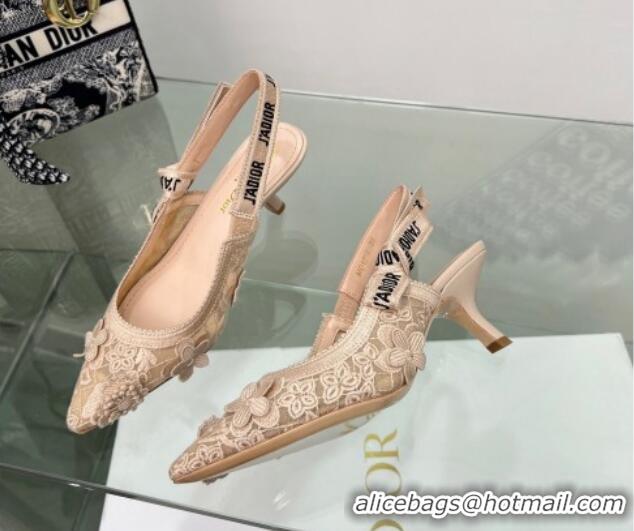 Perfect Dior J'Adior Slingback Pumps 6.5cm in Transparent Mesh Embroidered with Nude 3D Macramé-Effect D-Lace Motif 2106