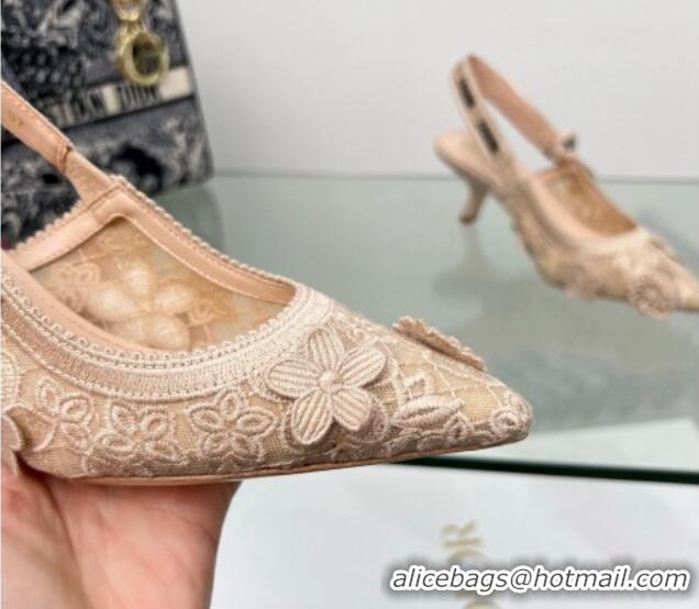 Perfect Dior J'Adior Slingback Pumps 6.5cm in Transparent Mesh Embroidered with Nude 3D Macramé-Effect D-Lace Motif 2106