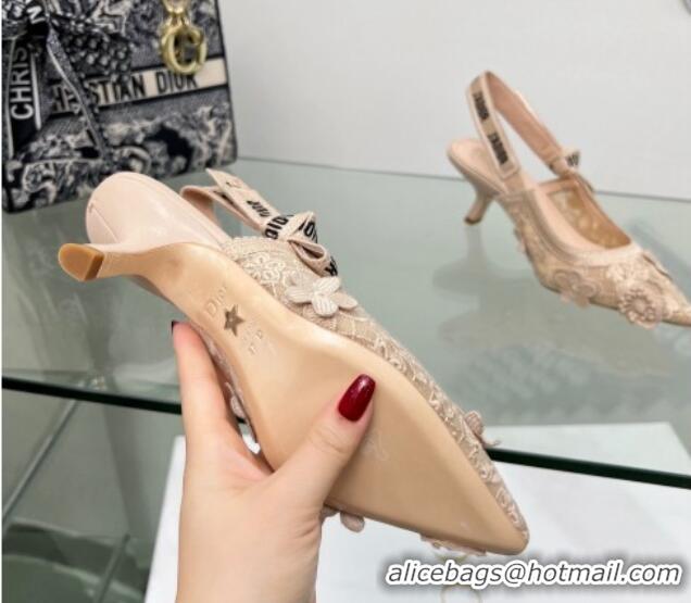 Perfect Dior J'Adior Slingback Pumps 6.5cm in Transparent Mesh Embroidered with Nude 3D Macramé-Effect D-Lace Motif 2106