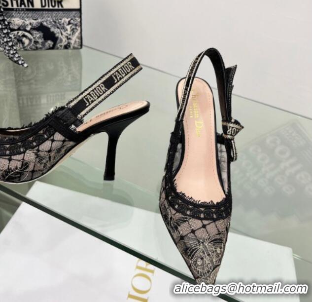 AAAAA Dior J'Adior Slingback Pumps 9.5cm in Transparent Mesh Embroidered with Black and Gold-Tone Butterfly Motif and Me