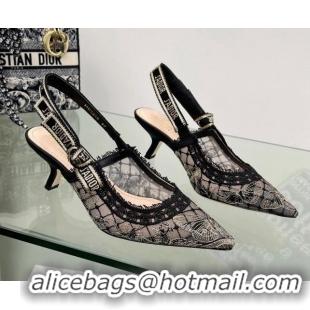 Affordable Price Dior J'Adior Slingback Pumps 6.5cm in Transparent Mesh Embroidered with Black and Gold-Tone Butterfly