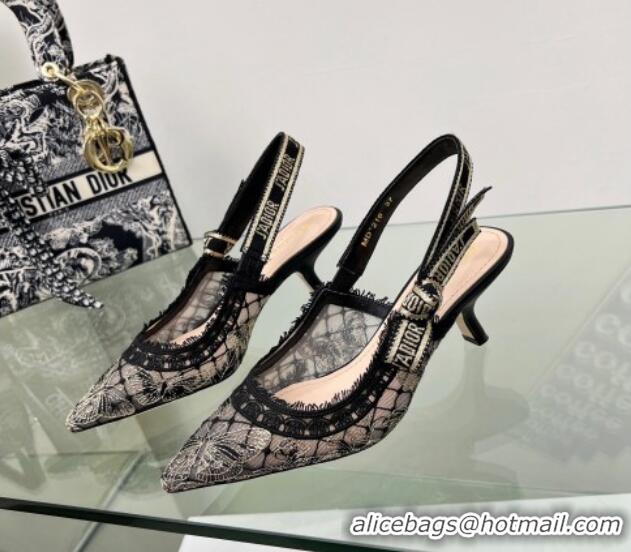 Affordable Price Dior J'Adior Slingback Pumps 6.5cm in Transparent Mesh Embroidered with Black and Gold-Tone Butterfly