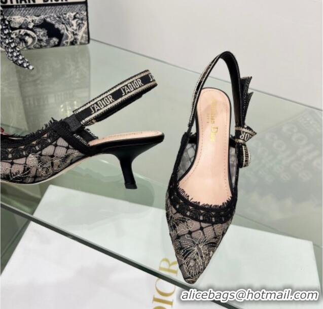 Affordable Price Dior J'Adior Slingback Pumps 6.5cm in Transparent Mesh Embroidered with Black and Gold-Tone Butterfly