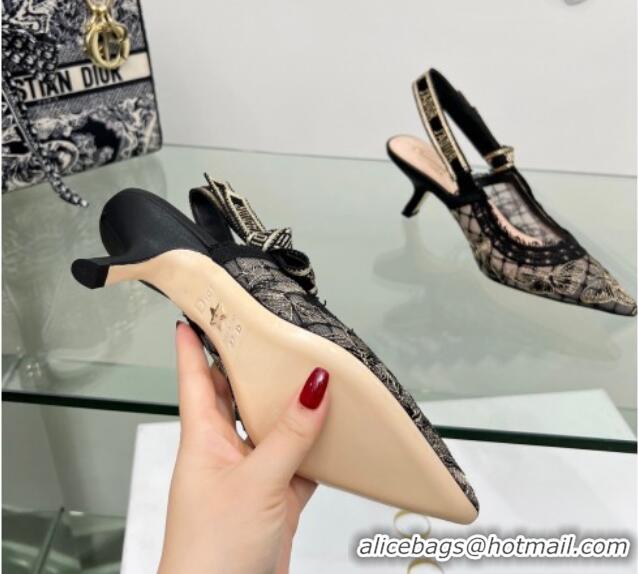 Affordable Price Dior J'Adior Slingback Pumps 6.5cm in Transparent Mesh Embroidered with Black and Gold-Tone Butterfly