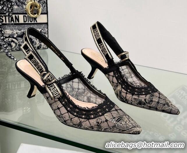 Affordable Price Dior J'Adior Slingback Pumps 6.5cm in Transparent Mesh Embroidered with Black and Gold-Tone Butterfly