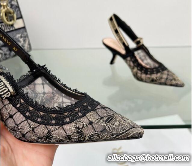 Affordable Price Dior J'Adior Slingback Pumps 6.5cm in Transparent Mesh Embroidered with Black and Gold-Tone Butterfly