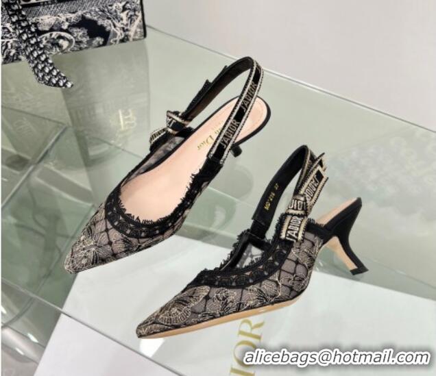 Affordable Price Dior J'Adior Slingback Pumps 6.5cm in Transparent Mesh Embroidered with Black and Gold-Tone Butterfly