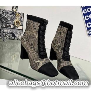 Dior Naughtily-D Ankle Boots 8cm in Transparent Mesh Embroidered with Black and Gold-Tone Butterfly Motif, Metallic Thre