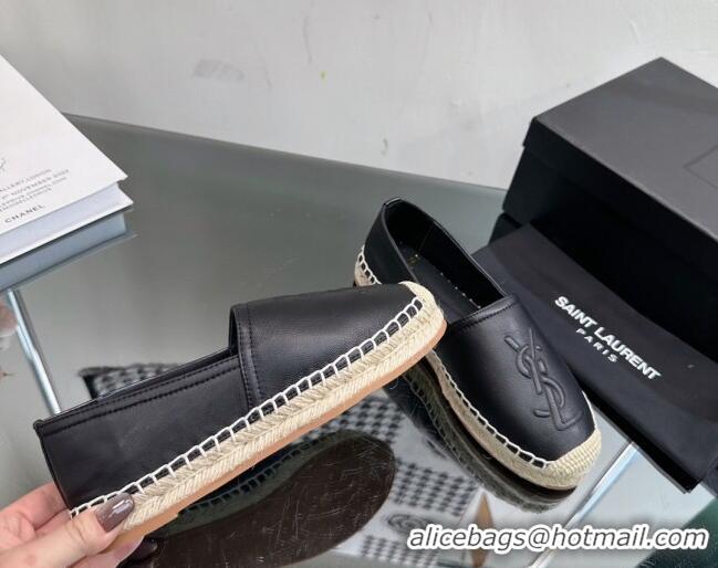 Luxury Cheap Saint Laurent YSL Leather Espadrilles Black 05085