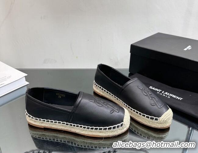 Luxury Cheap Saint Laurent YSL Leather Espadrilles Black 05085