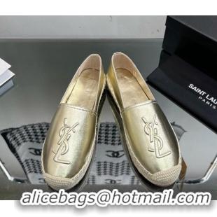 Good Quality Saint Laurent YSL Leather Espadrilles Gold 205086