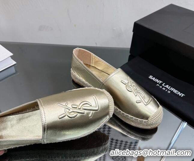 Good Quality Saint Laurent YSL Leather Espadrilles Gold 205086