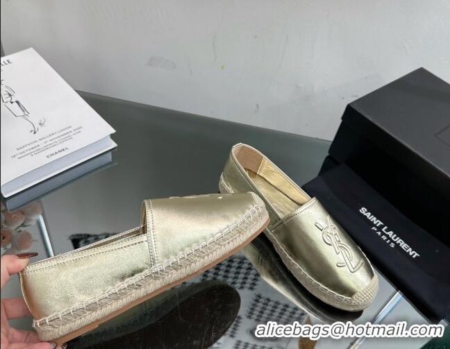 Good Quality Saint Laurent YSL Leather Espadrilles Gold 205086