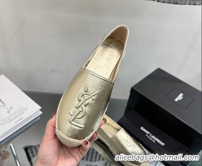 Good Quality Saint Laurent YSL Leather Espadrilles Gold 205086