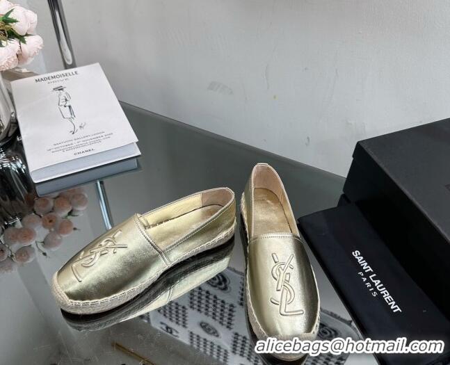 Good Quality Saint Laurent YSL Leather Espadrilles Gold 205086