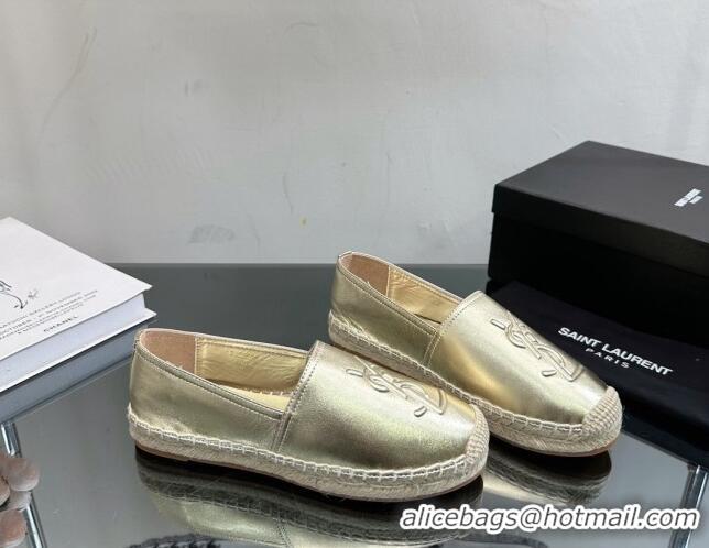 Good Quality Saint Laurent YSL Leather Espadrilles Gold 205086