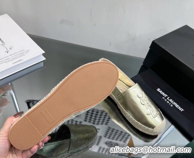 Good Quality Saint Laurent YSL Leather Espadrilles Gold 205086