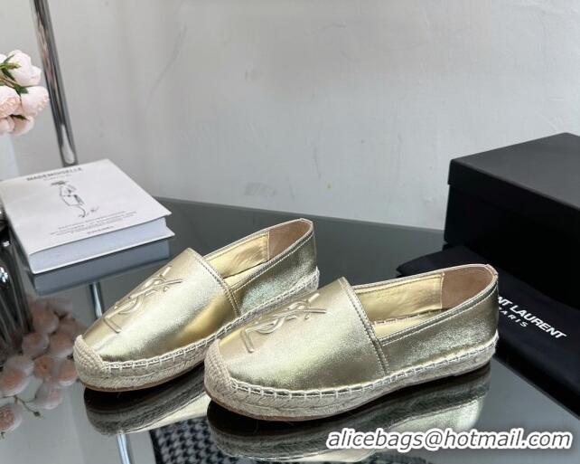 Good Quality Saint Laurent YSL Leather Espadrilles Gold 205086