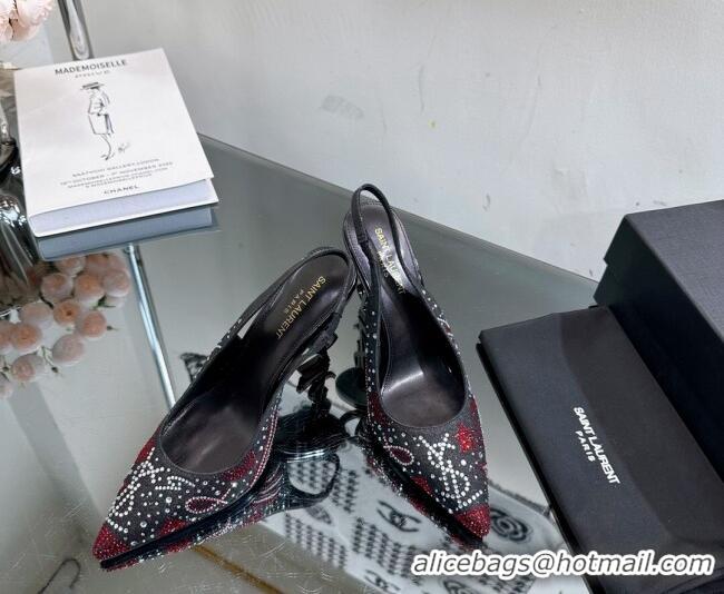 1:1 aaaaa Saint Laurent Opyum Slingback Pumps 10.5cm with Crystals Black/Red 108078