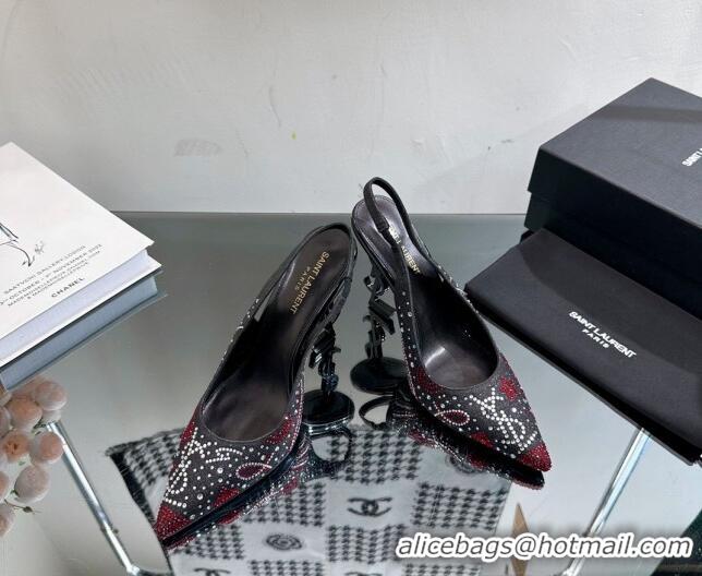 1:1 aaaaa Saint Laurent Opyum Slingback Pumps 10.5cm with Crystals Black/Red 108078