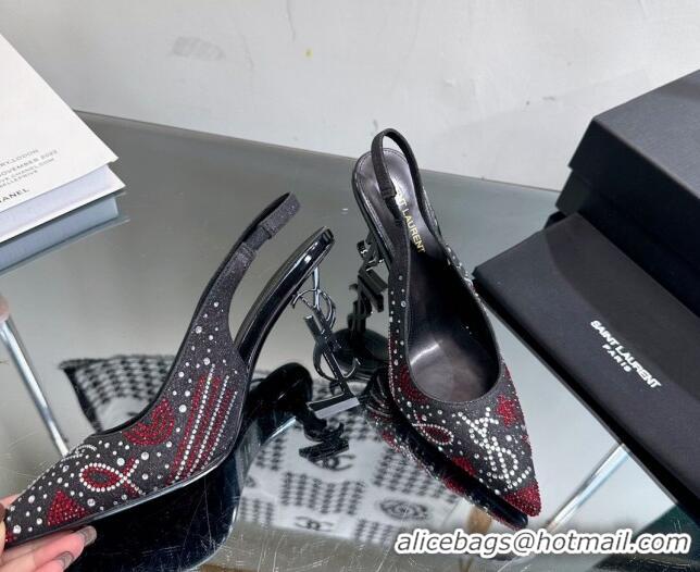 1:1 aaaaa Saint Laurent Opyum Slingback Pumps 10.5cm with Crystals Black/Red 108078