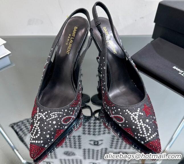 1:1 aaaaa Saint Laurent Opyum Slingback Pumps 10.5cm with Crystals Black/Red 108078