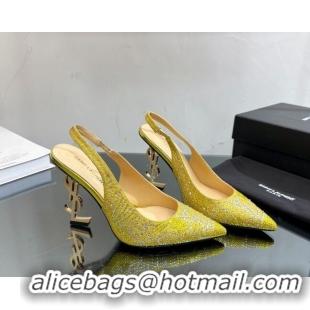 Good Product Saint Laurent Opyum Slingback Pumps 10.5cm with Crystals Yellow 108079