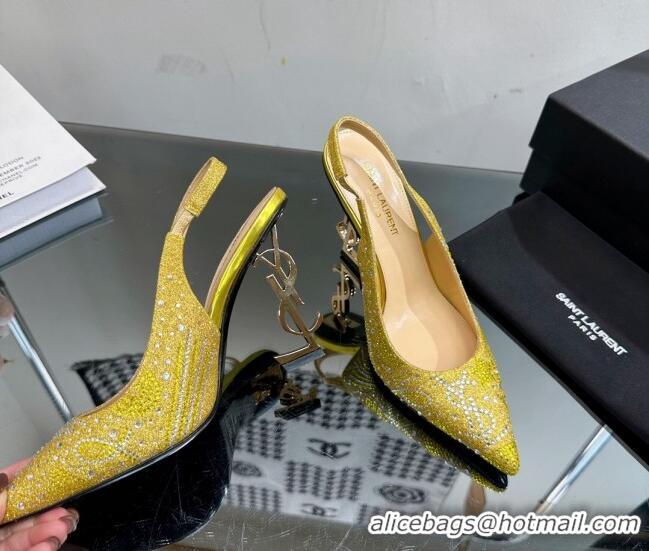 Good Product Saint Laurent Opyum Slingback Pumps 10.5cm with Crystals Yellow 108079