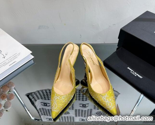 Good Product Saint Laurent Opyum Slingback Pumps 10.5cm with Crystals Yellow 108079