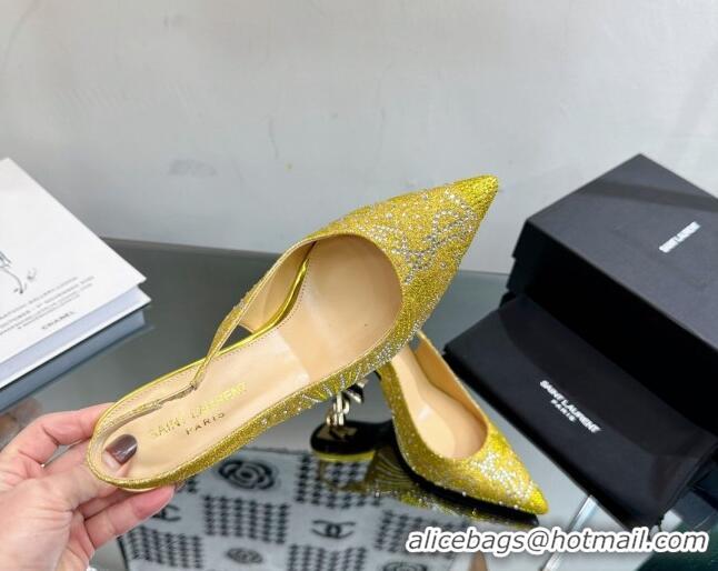 Good Product Saint Laurent Opyum Slingback Pumps 10.5cm with Crystals Yellow 108079