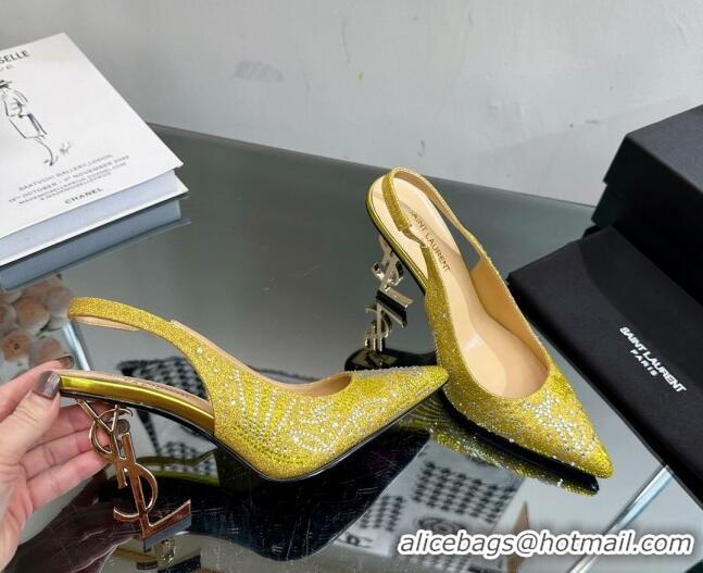 Good Product Saint Laurent Opyum Slingback Pumps 10.5cm with Crystals Yellow 108079