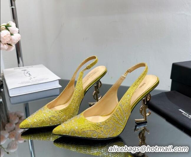 Good Product Saint Laurent Opyum Slingback Pumps 10.5cm with Crystals Yellow 108079