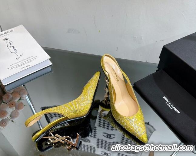 Good Product Saint Laurent Opyum Slingback Pumps 10.5cm with Crystals Yellow 108079