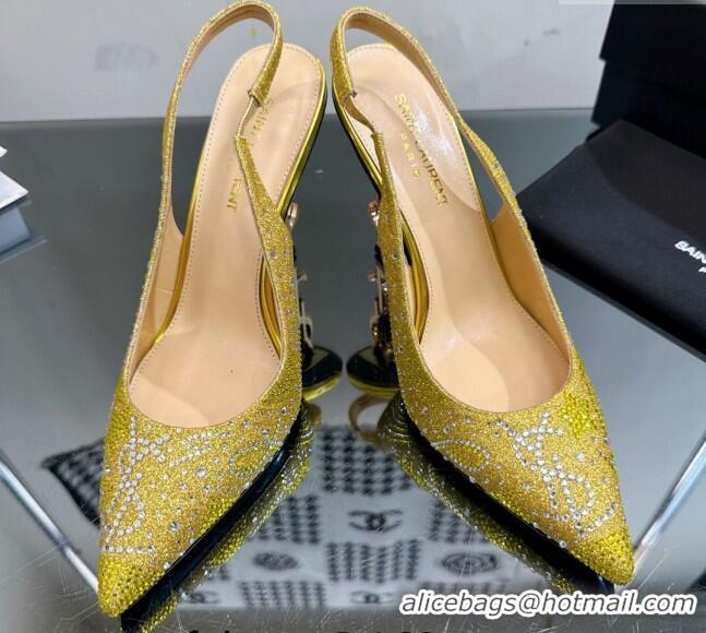 Good Product Saint Laurent Opyum Slingback Pumps 10.5cm with Crystals Yellow 108079