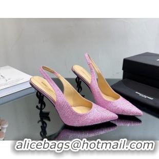 Lower Price Saint Laurent Opyum Slingback Pumps 10.5cm with Crystals Light Purple 108080