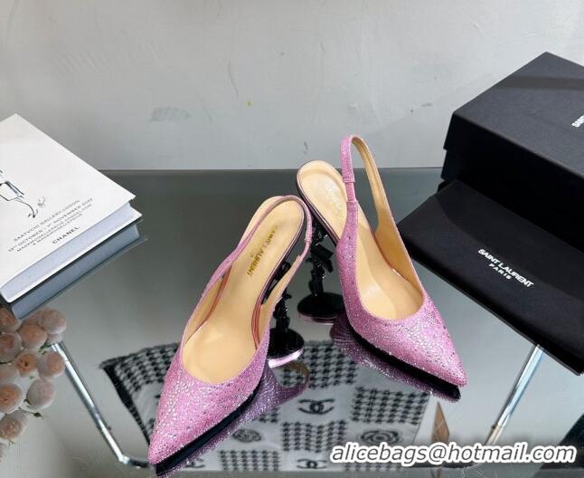 Lower Price Saint Laurent Opyum Slingback Pumps 10.5cm with Crystals Light Purple 108080