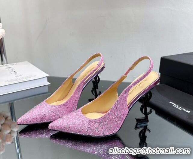 Lower Price Saint Laurent Opyum Slingback Pumps 10.5cm with Crystals Light Purple 108080