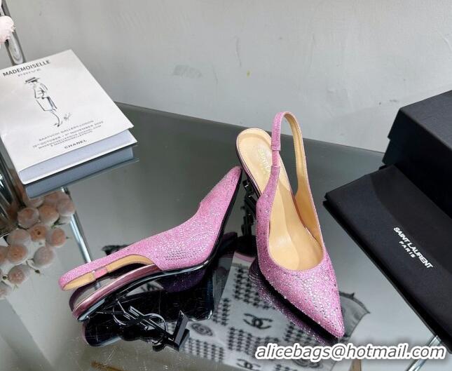 Lower Price Saint Laurent Opyum Slingback Pumps 10.5cm with Crystals Light Purple 108080