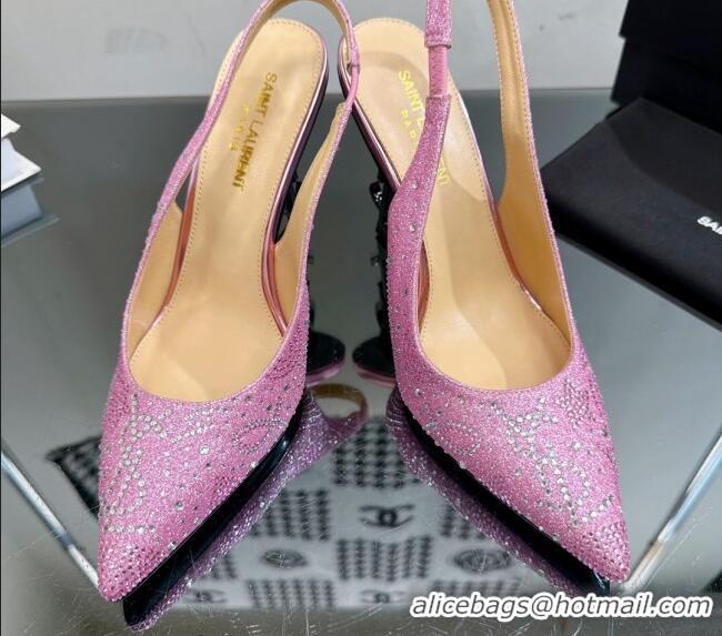 Lower Price Saint Laurent Opyum Slingback Pumps 10.5cm with Crystals Light Purple 108080