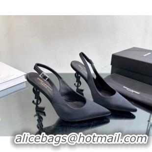 Lowest Cost Saint Laurent Opyum Slingback Pumps 10.5cm in Satin with Crystal Buckle Black 108083