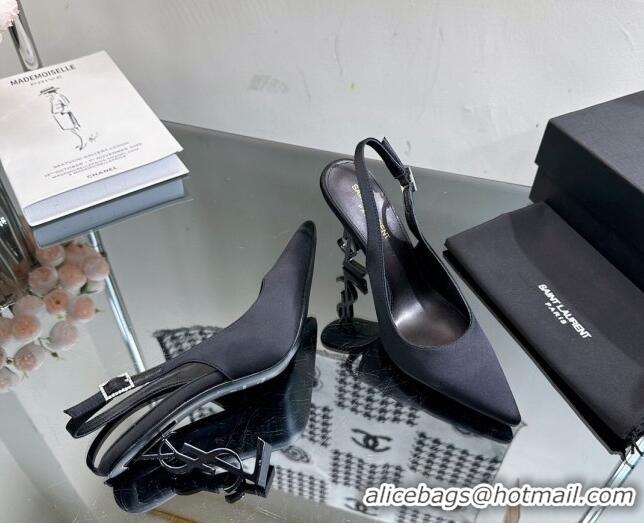 Lowest Cost Saint Laurent Opyum Slingback Pumps 10.5cm in Satin with Crystal Buckle Black 108083