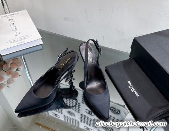 Lowest Cost Saint Laurent Opyum Slingback Pumps 10.5cm in Satin with Crystal Buckle Black 108083