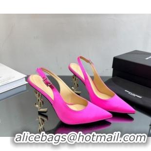 Big Discount Saint Laurent Opyum Slingback Pumps 10.5cm in Satin with Crystal Buckle Neon Pink 108084