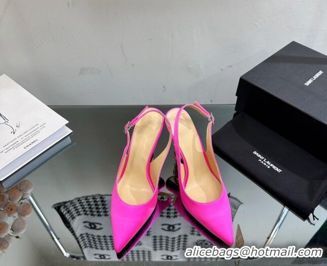 Big Discount Saint Laurent Opyum Slingback Pumps 10.5cm in Satin with Crystal Buckle Neon Pink 108084