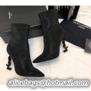 Sophisticated Saint Laurent Opyum Heel Ankle Boots 10.5cm in Crystals Allover All Black 108085