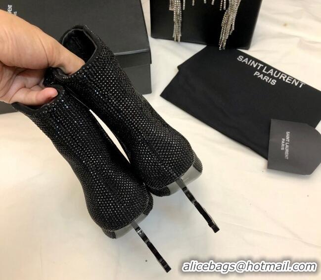 Sophisticated Saint Laurent Opyum Heel Ankle Boots 10.5cm in Crystals Allover All Black 108085