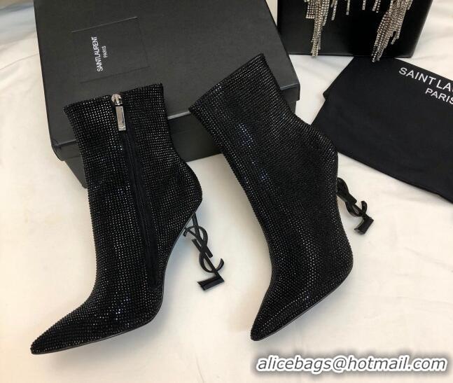 Sophisticated Saint Laurent Opyum Heel Ankle Boots 10.5cm in Crystals Allover All Black 108085