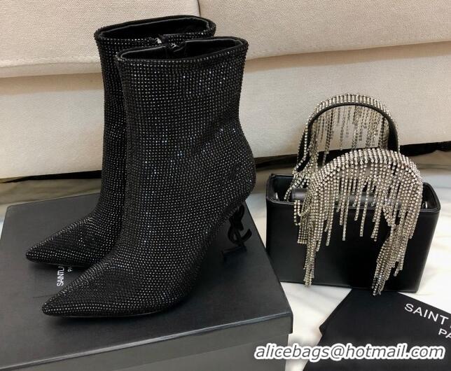 Sophisticated Saint Laurent Opyum Heel Ankle Boots 10.5cm in Crystals Allover All Black 108085