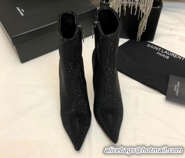 Sophisticated Saint Laurent Opyum Heel Ankle Boots 10.5cm in Crystals Allover All Black 108085