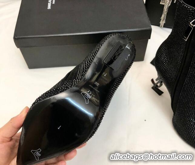 Sophisticated Saint Laurent Opyum Heel Ankle Boots 10.5cm in Crystals Allover All Black 108085